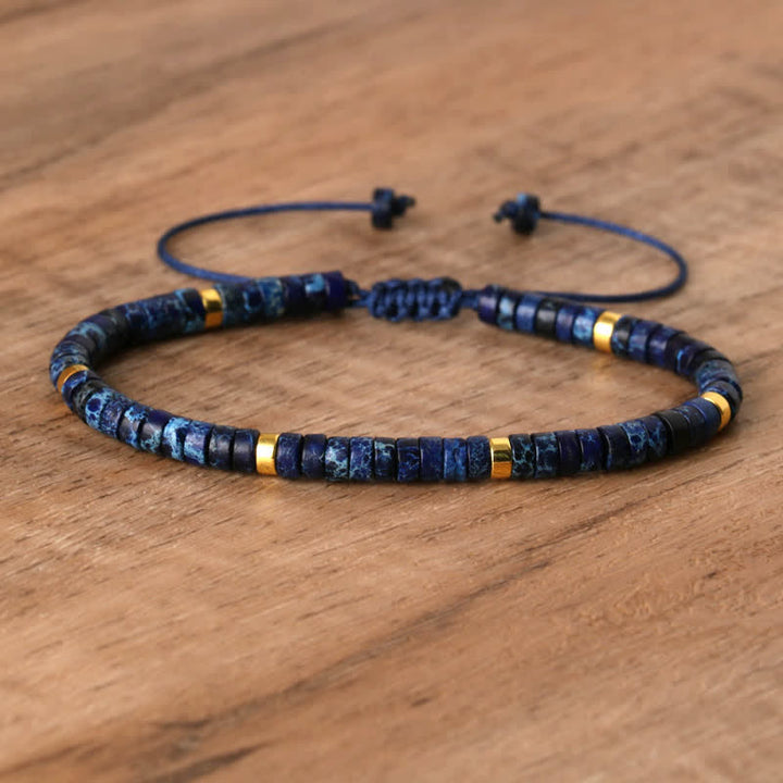 Olivenorma 2.4mm Natural Stone Roller Beads Braided Bracelet - Dark Blue Emperor Stone - image 44