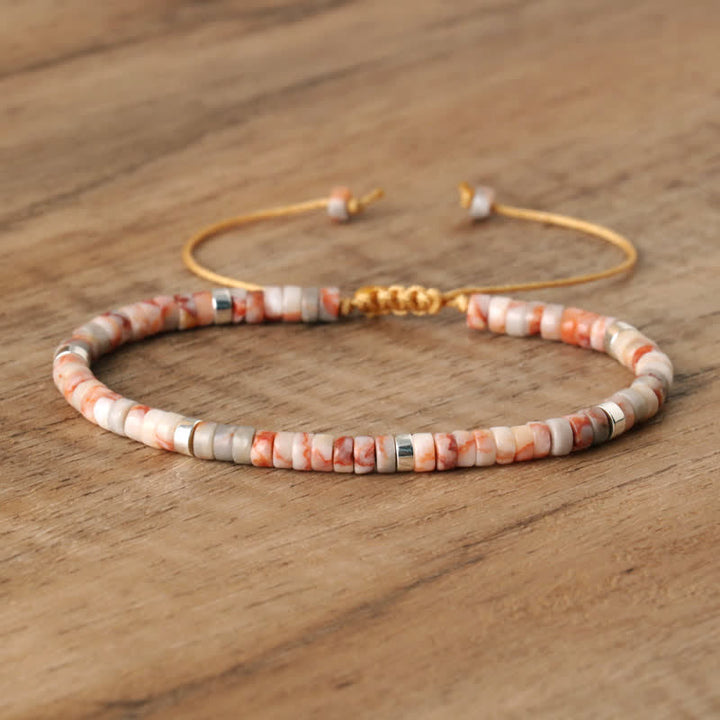 Olivenorma 2.4mm Natural Stone Roller Beads Braided Bracelet - Rhodochrosite - image 45