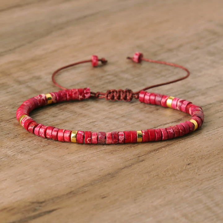 Olivenorma 2.4mm Natural Stone Roller Beads Braided Bracelet - Rose Red Emperor Stone - image 47