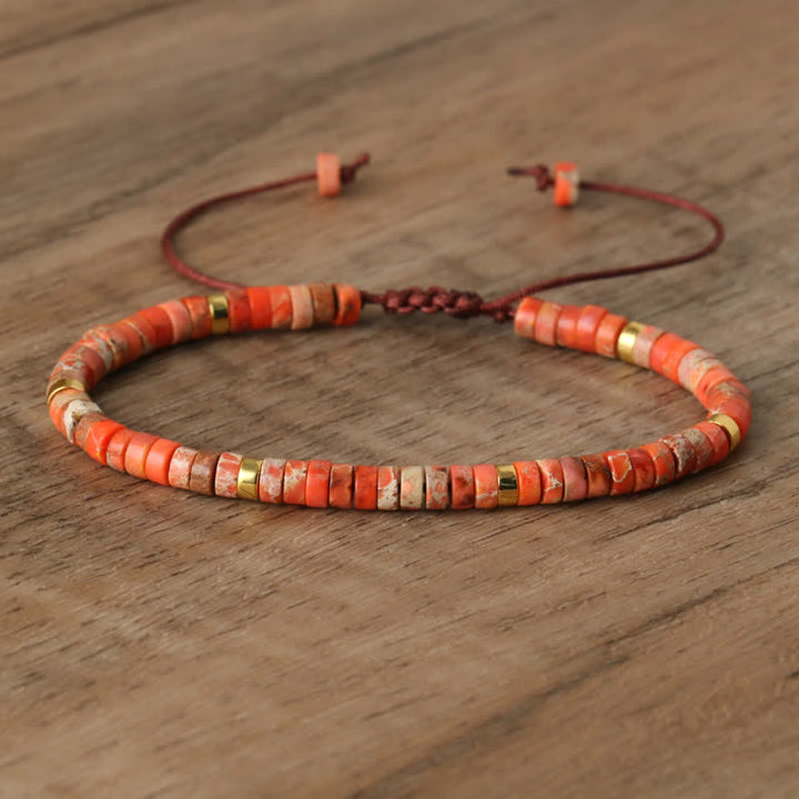 Olivenorma 2.4mm Natural Stone Roller Beads Braided Bracelet - Orange Emperor Stone - image 50