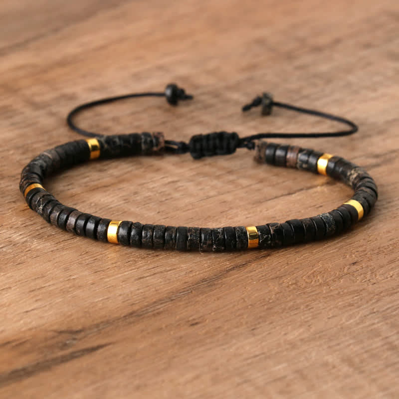 Olivenorma 2.4mm Natural Stone Roller Beads Braided Bracelet - Black Emperor Stone - image 52