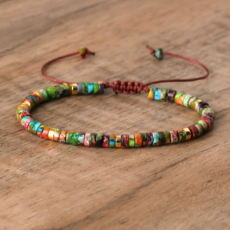 Olivenorma 2.4mm Natural Stone Roller Beads Braided Bracelet - Colorful Emperor Stone - image 49