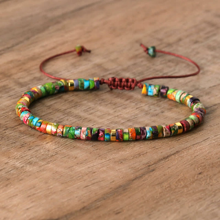 Olivenorma 2.4mm Natural Stone Roller Beads Braided Bracelet - Colorful Emperor Stone - image 49