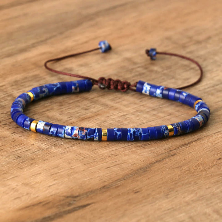 Olivenorma 2.4mm Natural Stone Roller Beads Braided Bracelet - Blue Emperor Stone - image 53