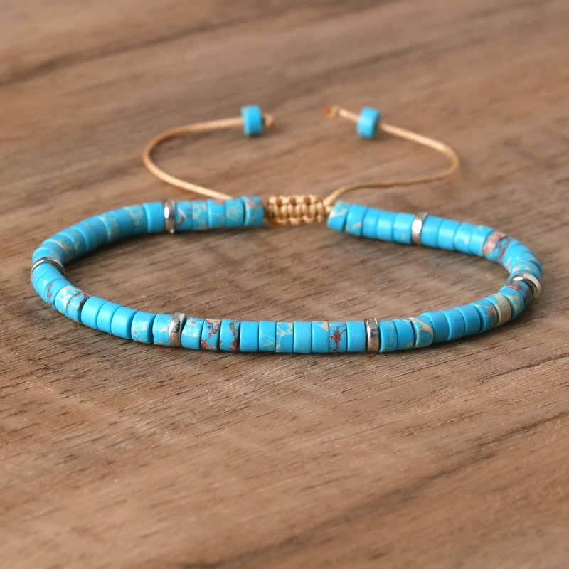 Olivenorma 2.4mm Natural Stone Roller Beads Braided Bracelet - Lake Blue Emperor Stone - image 55