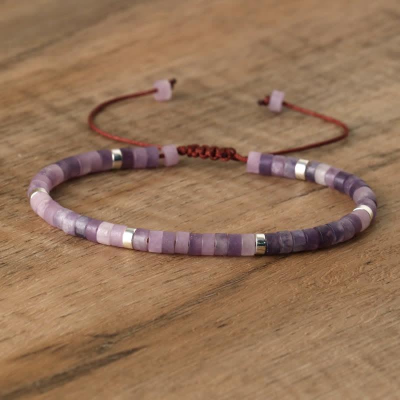 Olivenorma 2.4mm Natural Stone Roller Beads Braided Bracelet - Lepidolite & Silver - image 54