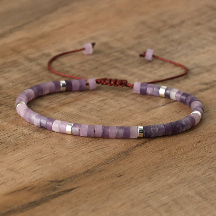 Olivenorma 2.4mm Natural Stone Roller Beads Braided Bracelet - Lepidolite & Silver - image 54