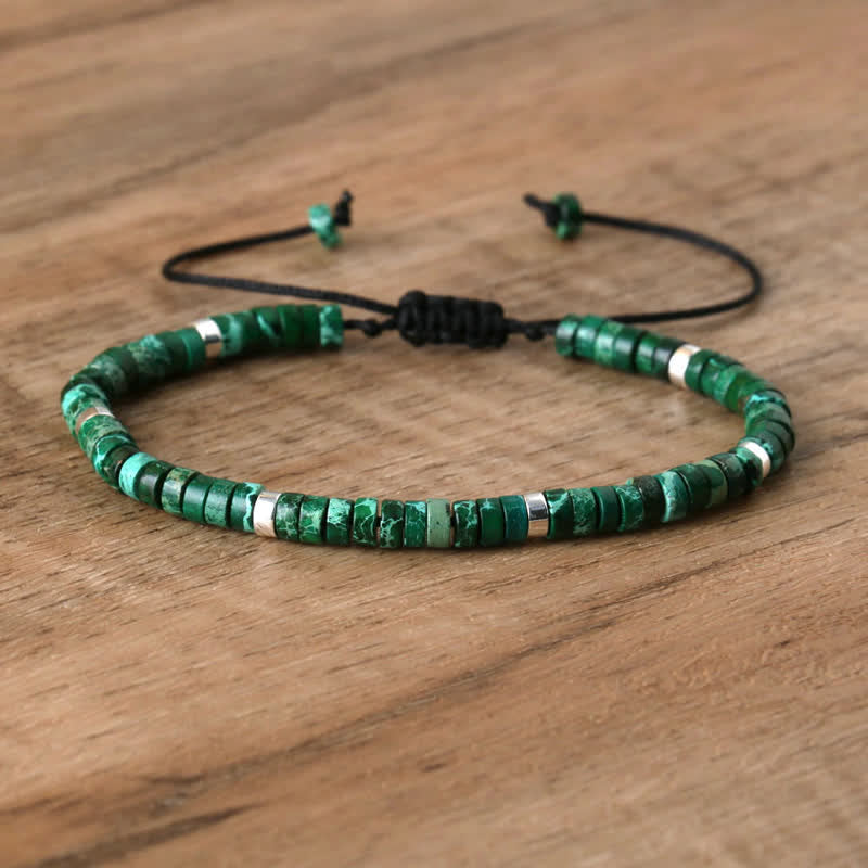 Olivenorma 2.4mm Natural Stone Roller Beads Braided Bracelet - Dark Green Emperor Stone - image 51