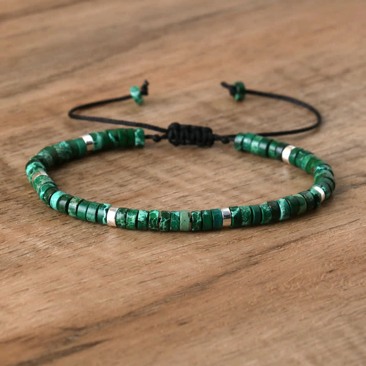 Olivenorma 2.4mm Natural Stone Roller Beads Braided Bracelet - Dark Green Emperor Stone - image 51