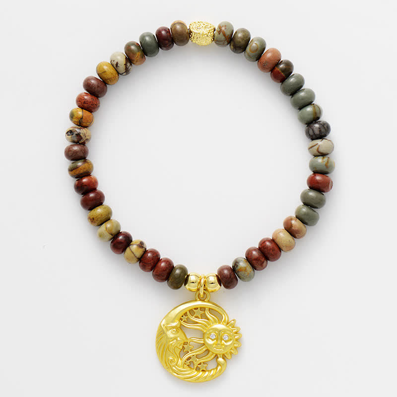 Olivenorma Natural Stone Roller Beads Elastic Beaded Bracelet - Picasso Stone - image 2