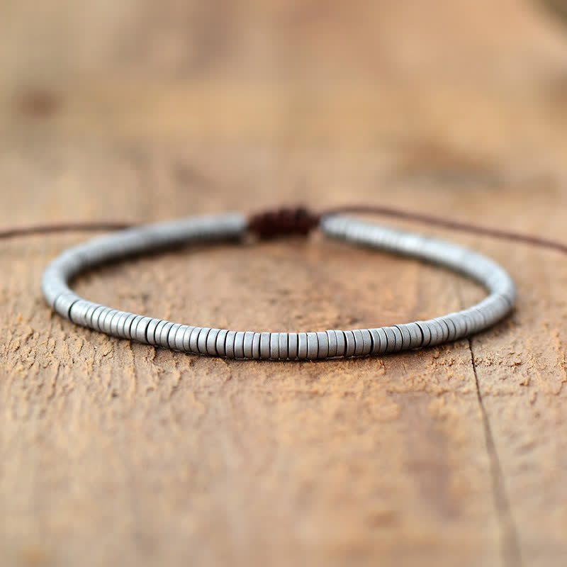 Olivenorma Electroplated Color Hematite Beads Adjustable Braided Bracelet - Silver Hematite - image 3