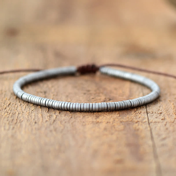 Olivenorma Electroplated Color Hematite Beads Adjustable Braided Bracelet - Silver Hematite - image 3
