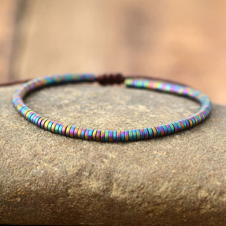 Olivenorma Electroplated Color Hematite Beads Adjustable Braided Bracelet - Electroplated Color Hematite - image 0
