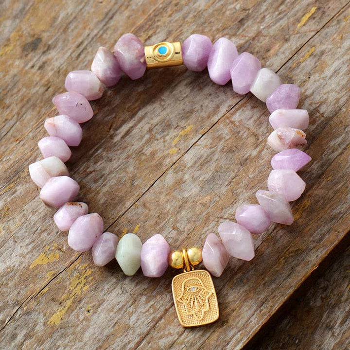 Olivenorma Natural Irregular Lepidolite Hamsa Pendant Bracelet - image 1