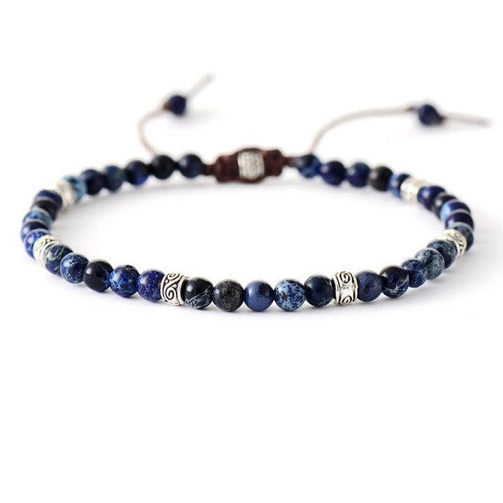 Olivenorma Natural Stone Antique Metal Roller Beads Braided Bracelet - Sodalite - image 2