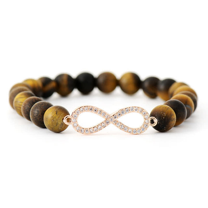 Olivenorma 8mm Natural Stone Eternal Infinity Pendant Bracelet - Tiger Eye - image 4
