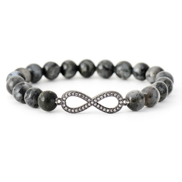 Olivenorma 8mm Natural Stone Eternal Infinity Pendant Bracelet - Black Amphibole - image 0