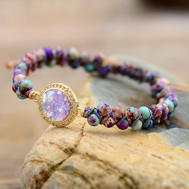 Olivenorma Opal Double Layer Purple Emperor Stone Braided Bracelet - Opal & Purple Emperor Stone - image 0