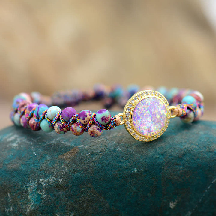 Olivenorma Opal Double Layer Purple Emperor Stone Braided Bracelet - image 1
