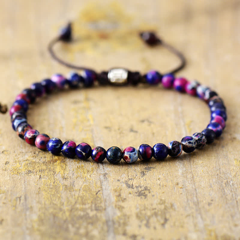 Olivenorma Natural Stone Beads Adjustable Braided Bracelet - Purple Emperor Stone - image 0