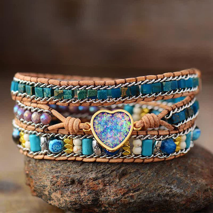 Olivenorma Heart Opal Blue Apatite Emperor Stone Wrap Bracelet - Opal & Blue Apatite & Blue Emperor Stone - image 0