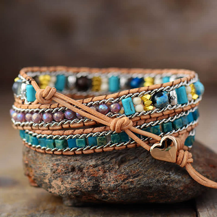 Olivenorma Heart Opal Blue Apatite Emperor Stone Wrap Bracelet - image 2
