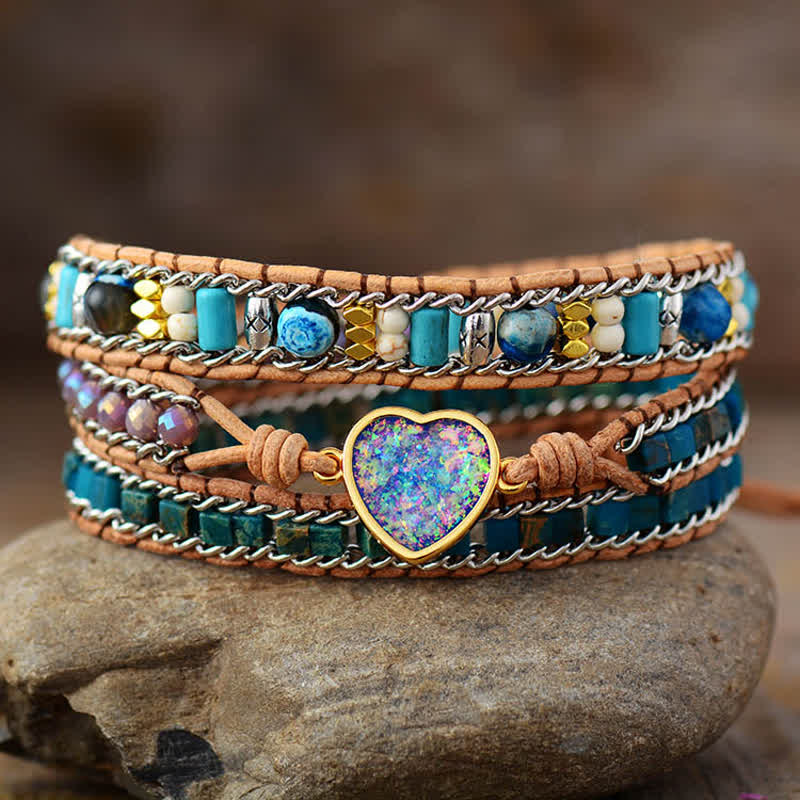 Olivenorma Heart Opal Blue Apatite Emperor Stone Wrap Bracelet - image 3