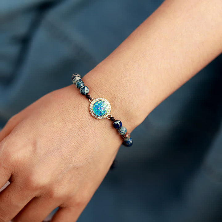 Olivenorma Blue Opal Emperor Stone Adjustable Braided Bracelet - image 1