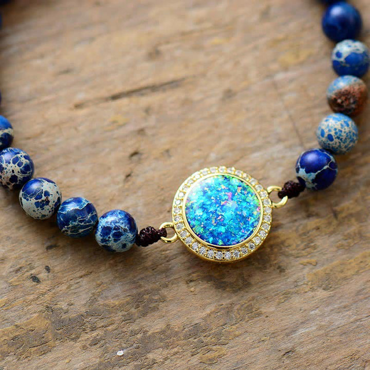 Olivenorma Blue Opal Emperor Stone Adjustable Braided Bracelet - image 2