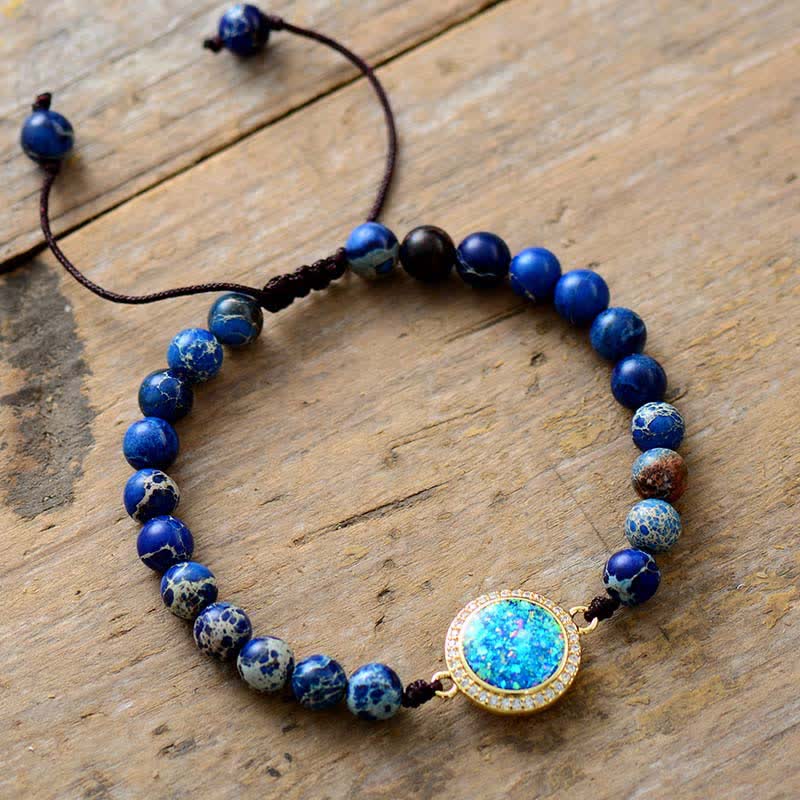 Olivenorma Blue Opal Emperor Stone Adjustable Braided Bracelet - Opal & Blue Emperor Stone - image 0