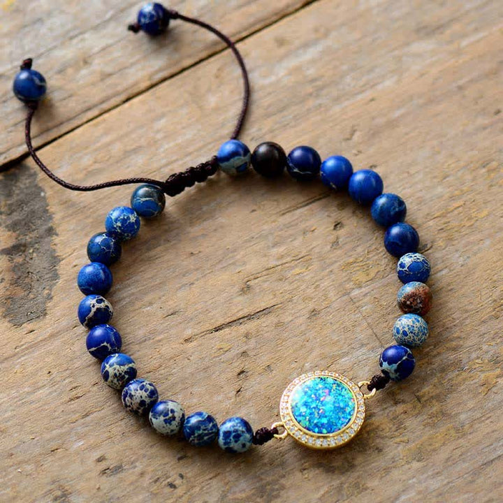Olivenorma Blue Opal Emperor Stone Adjustable Braided Bracelet - Opal & Blue Emperor Stone - image 0