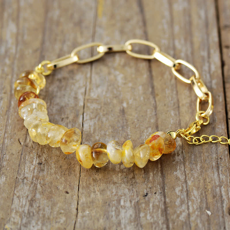 Olivenorma Irregular Natural Crystal Gold Plated Chain Bracelet - Citrine - image 4