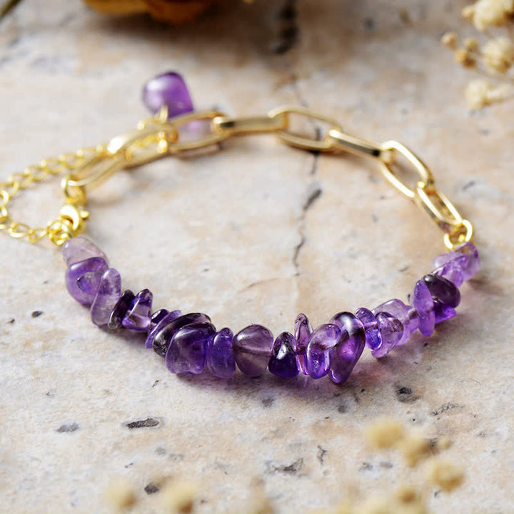 Olivenorma Irregular Natural Crystal Gold Plated Chain Bracelet - Amethyst - image 0