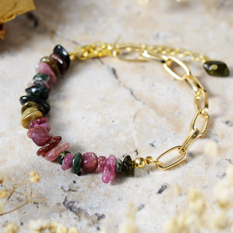 Olivenorma Irregular Natural Crystal Gold Plated Chain Bracelet - Tourmaline - image 6