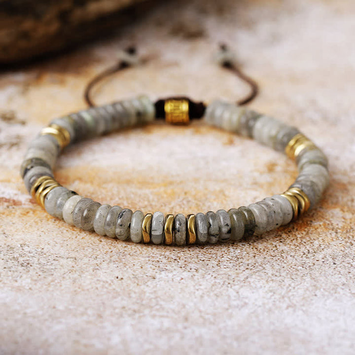 Olivenorma Natural Stone Roller Beads Beads Adjustable Braided Bracelet - Labradorite - image 3