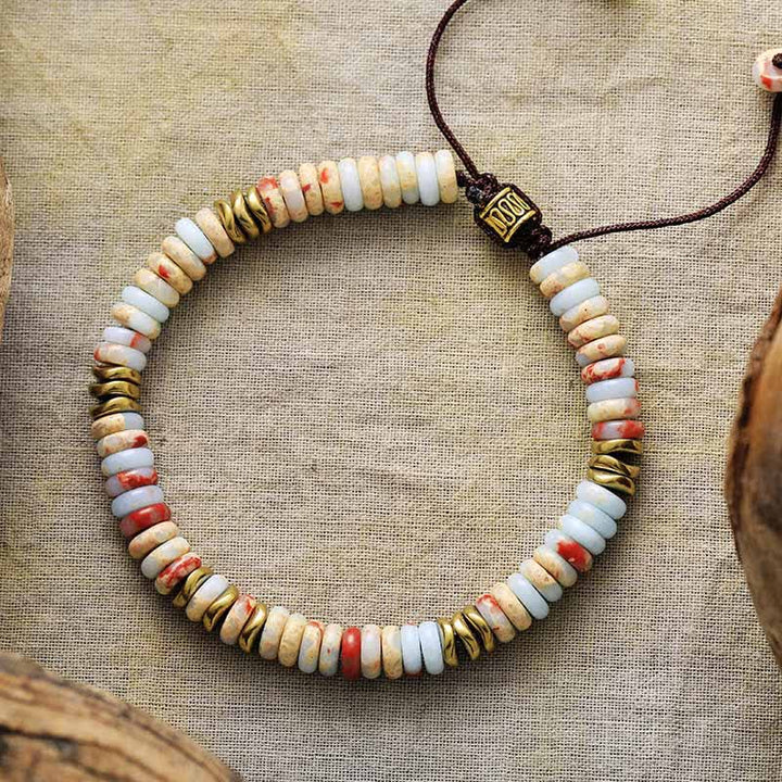 Olivenorma Natural Stone Roller Beads Beads Adjustable Braided Bracelet - Agalmatolite - image 0