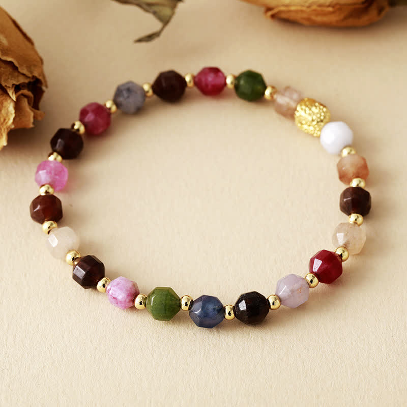 Olivenorma Tourmaline Handmade Beads Elastic Rope Adjustable Bracelet - Tourmaline - image 0