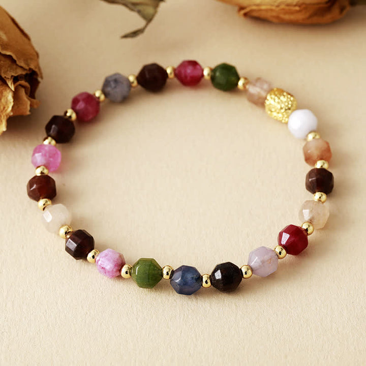 Olivenorma Tourmaline Handmade Beads Elastic Rope Adjustable Bracelet - Tourmaline - image 0