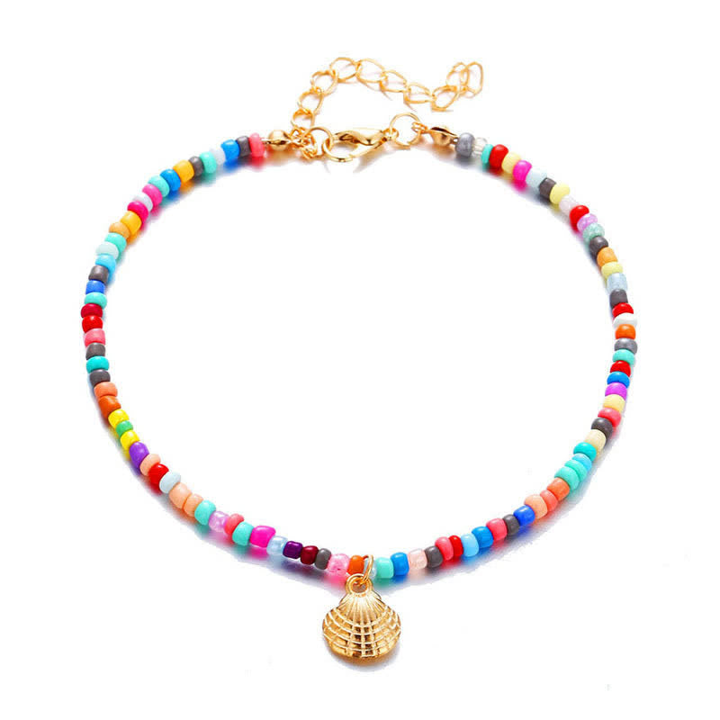 Olivenorma Colored Beads Shell Pendant Beach Anklet - Golden - image 1