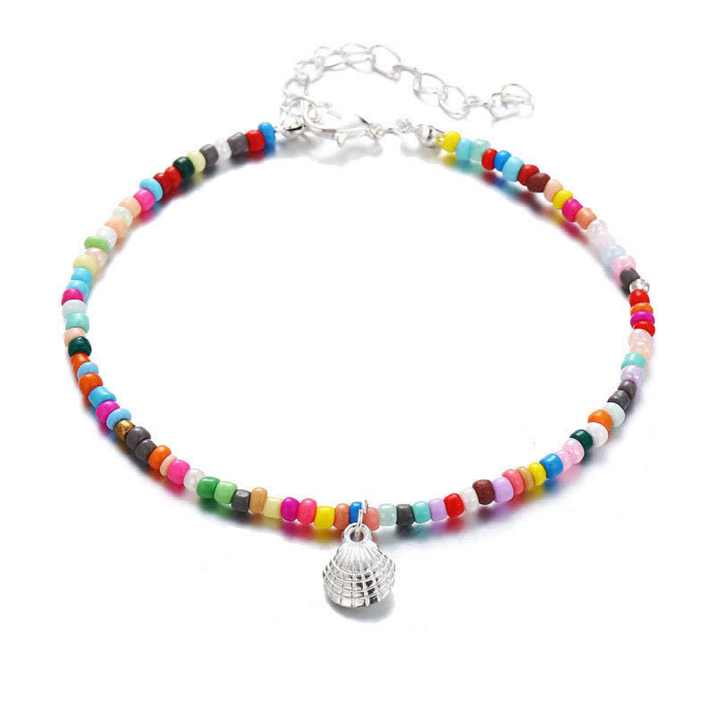 Olivenorma Colored Beads Shell Pendant Beach Anklet - Silver - image 3