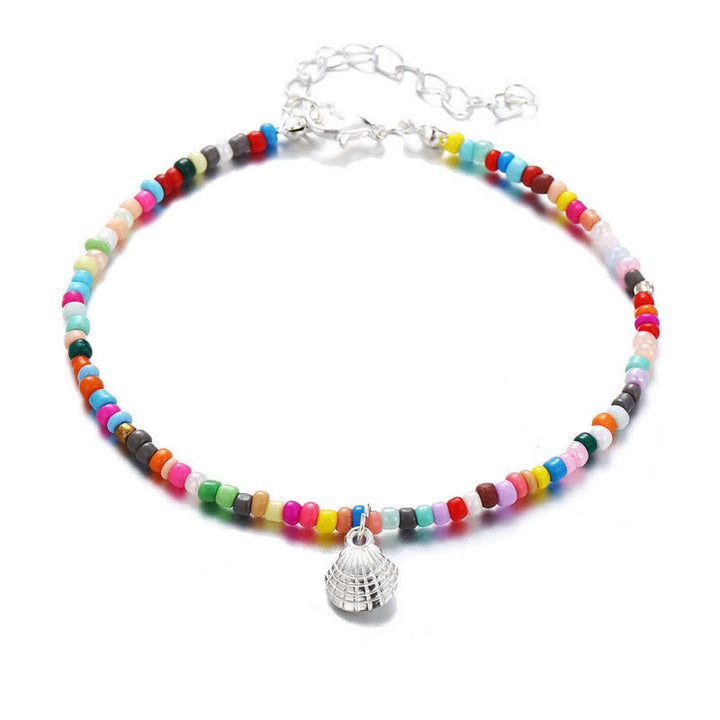 Olivenorma Colored Beads Shell Pendant Beach Anklet - Silver - image 3