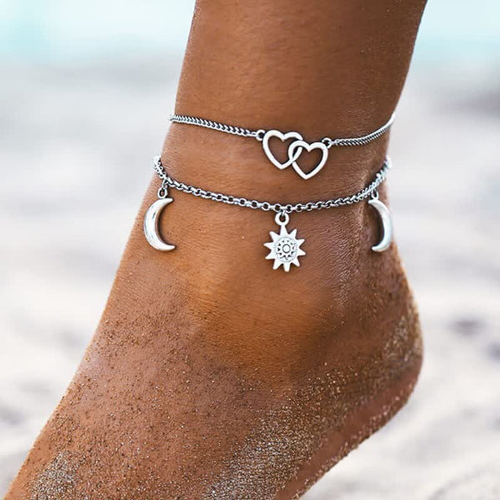 Olivenorma Alloy Sun Heart Moon Pendant Double Layer Anklet - Anklet - image 0