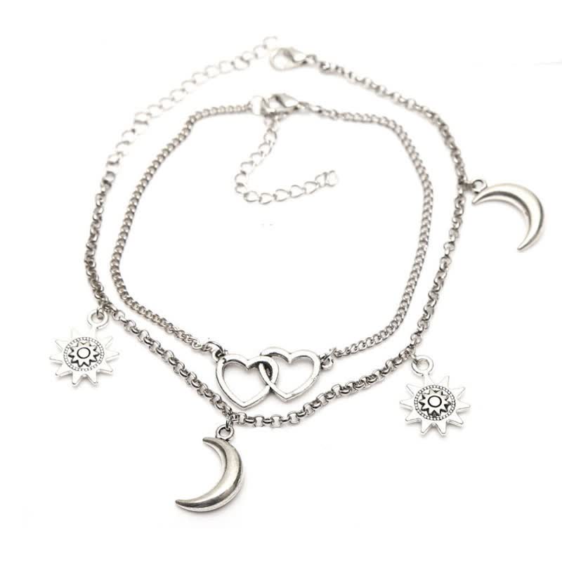 Olivenorma Alloy Sun Heart Moon Pendant Double Layer Anklet - image 2