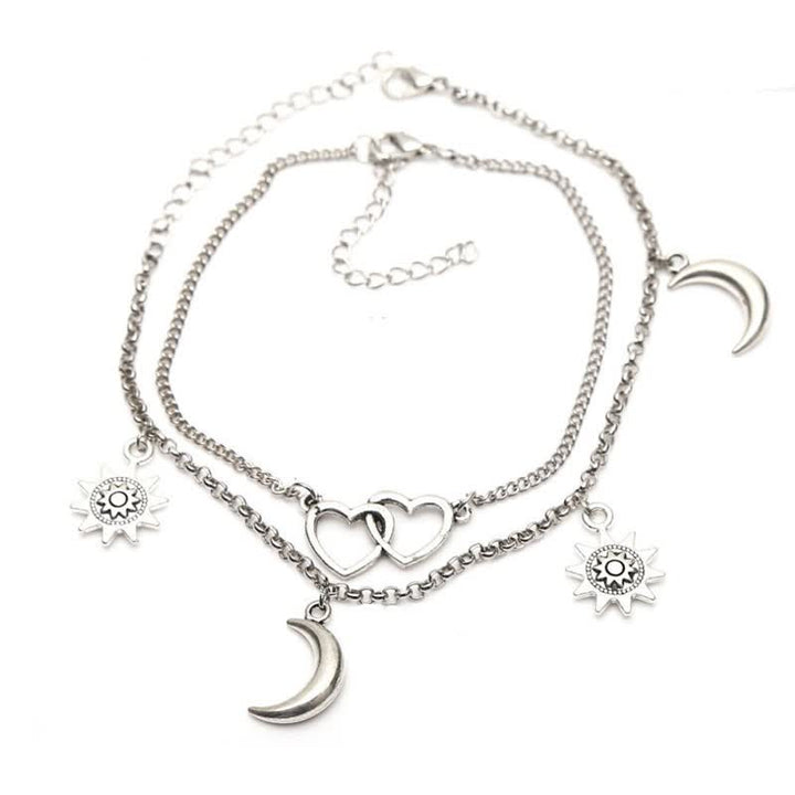 Olivenorma Alloy Sun Heart Moon Pendant Double Layer Anklet - image 2