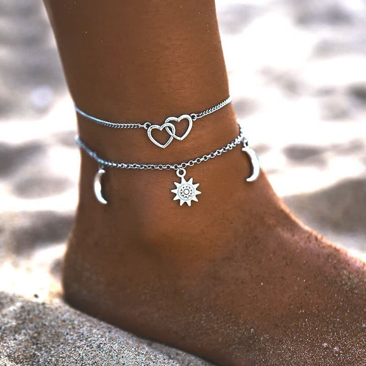 Olivenorma Alloy Sun Heart Moon Pendant Double Layer Anklet - image 1