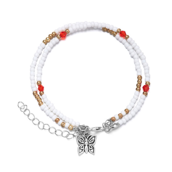 Olivenorma Butterfly Pendant Rice Beads Multi-layer Anklet - White - image 4