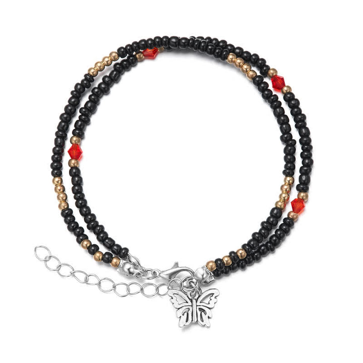 Olivenorma Butterfly Pendant Rice Beads Multi-layer Anklet - Black - image 10