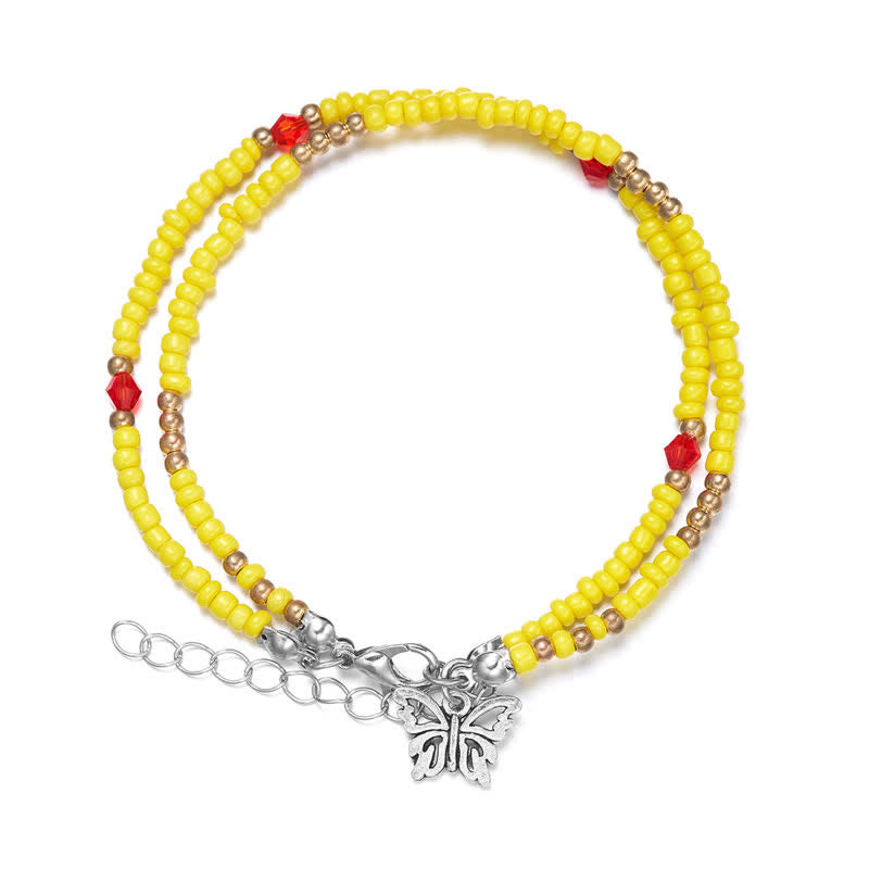 Olivenorma Butterfly Pendant Rice Beads Multi-layer Anklet - Yellow - image 13