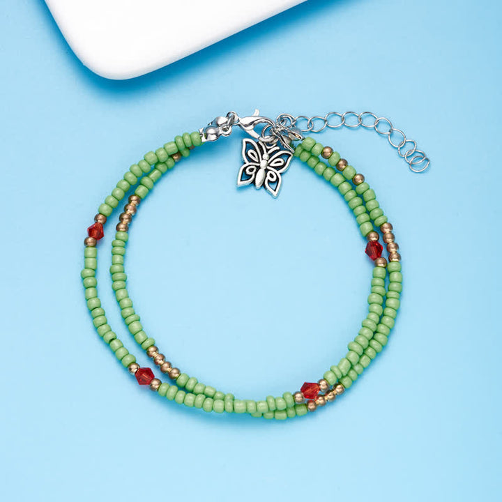 Olivenorma Butterfly Pendant Rice Beads Multi-layer Anklet - image 2