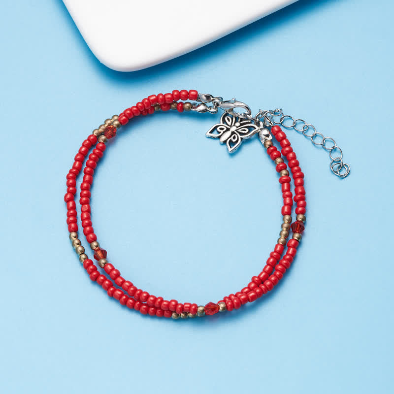 Olivenorma Butterfly Pendant Rice Beads Multi-layer Anklet - image 8